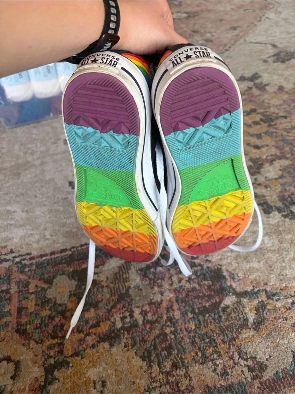 Converse Black High-Top Sneakers with Rainbow Stripe Tongue - Picture 5 of 5